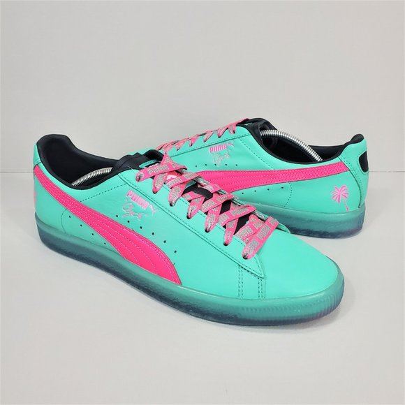 Puma Green and Pink Clyde South Beach Palm Tree Sneakers Men’s Size 11 - Picture 1 of 16